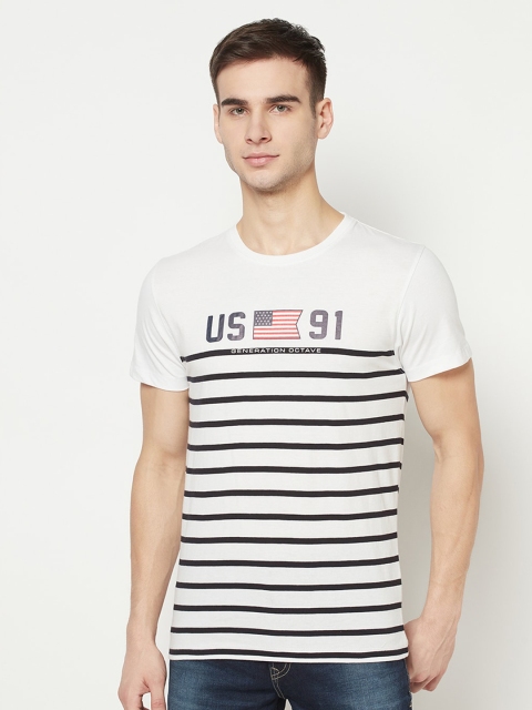 

Octave Men Cotton White Striped Printed T-shirt