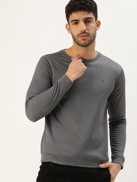 

PETER ENGLAND UNIVERSITY Men Charcoal Grey Solid Sweatshirt