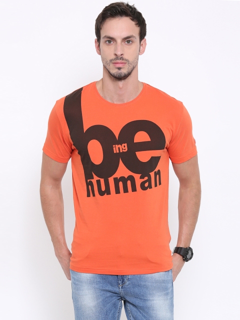 Being Human Clothing Men Orange Printed Round Neck T-Shirt available at myntra for Rs.449