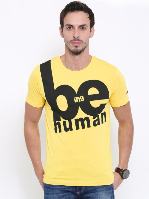 Being Human Clothing Men Yellow Printed Round Neck T-Shirt available at myntra for Rs.449