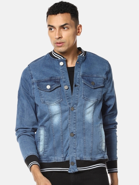 

Campus Sutra Men Blue & Black Washed Windcheater Denim Jacket