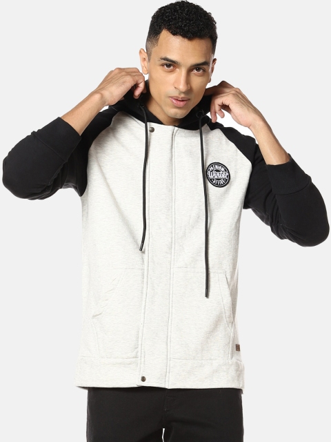 

Campus Sutra Men White Colourblocked Hooded Sweatshirt