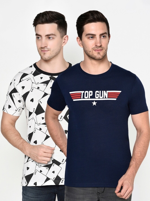 

ELEGANCE Men Pack Of 2 Printed T-shirt, Navy blue