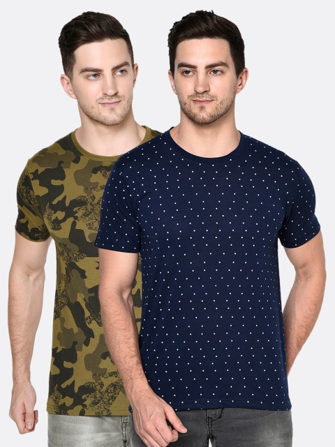 

ELEGANCE Men Pack Of 2 Navy Blue & Green Printed T-shirt
