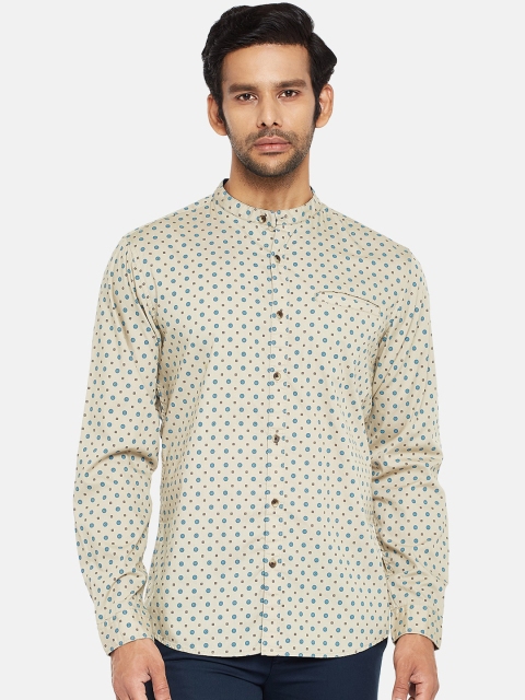 

BYFORD by Pantaloons Men Khaki Pure Cotton Slim Fit Floral Printed Casual Shirt