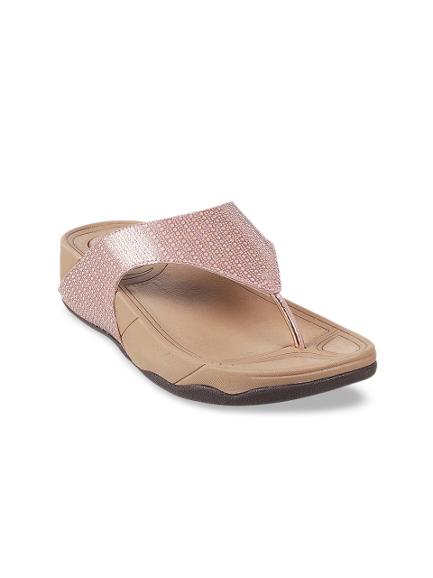 

Mochi Rose Women Gold Textured Comfort Sandals, Rose gold