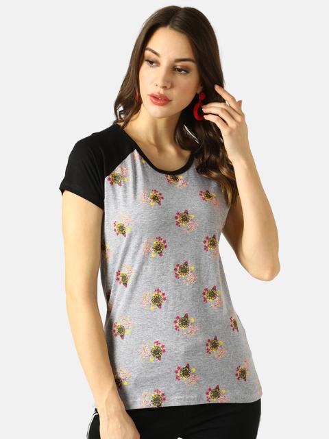 

V2 Value & Variety Women Grey Floral Extended Sleeves Regular Top