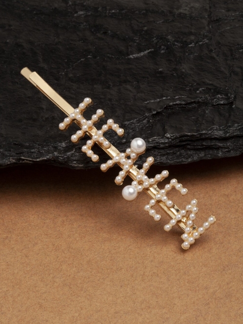 

Ferosh Women Gold-Toned & White Embellished Bobby Pin
