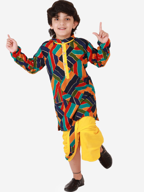 

KID1 Boys Yellow Printed Pure Cotton Kurta with Dhoti Pants