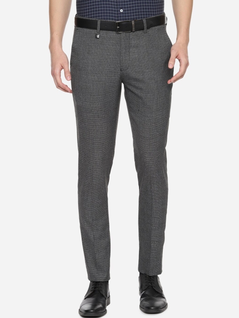 

V Dot Men Grey Slim Fit Textured Formal Trousers