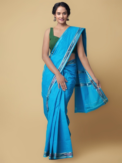 

Unnati Silks Blue & Beige Pure Cotton Handloom Sustainable Kanjeevaram Saree