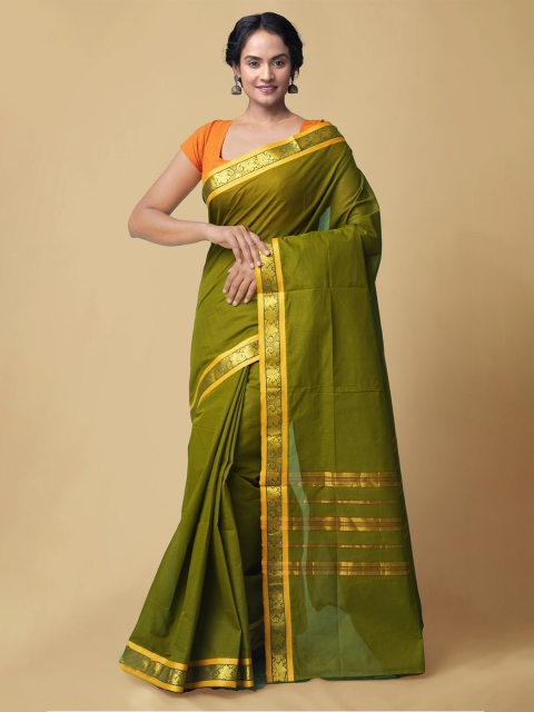 

Unnati Silks Green & Yellow Pure Cotton Kanjeevaram Saree