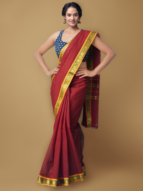 

Unnati Silks Maroon & Yellow Pure Kanchi Cotton Saree