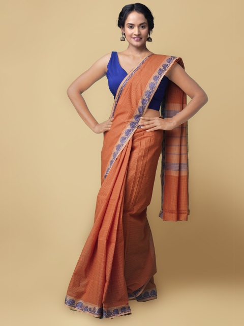 

Unnati Silks Orange & Blue Pure Cotton Woven Design Chettinad Saree
