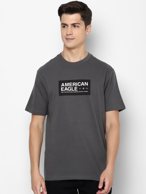 

AMERICAN EAGLE OUTFITTERS Men Grey Typography Printed Pure Cotton T-shirt
