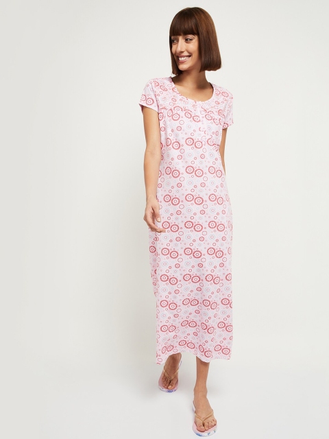 

max Women Pink Round Neck Printed Nightdress