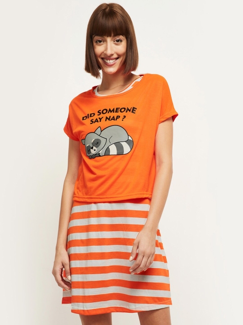 

Max Women Orange & White Striped Nightdress