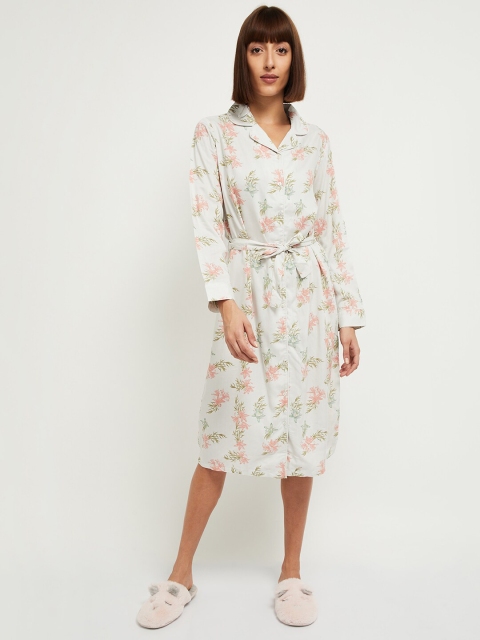 

max Women White & Pink Tropical Print Nightdress