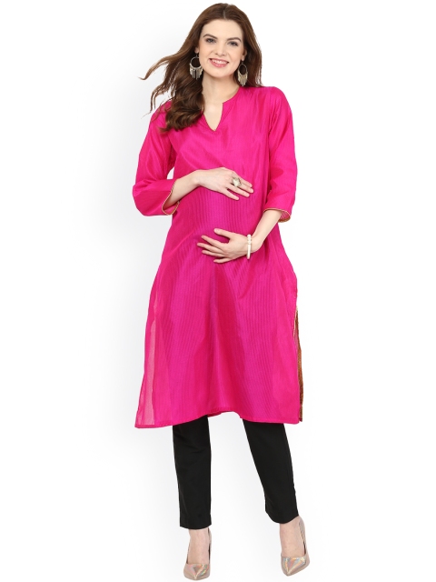 

Mamacouture Women Pink Woven Design Straight Maternity Kurta