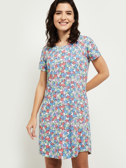 

max Women Blue & Pink Pansy Print Nightdress