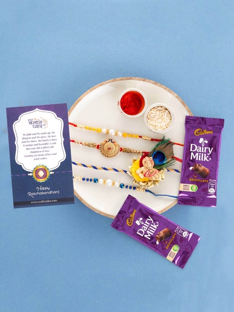 

CraftVatika 4 Rakhi Set Gift Combo With chocolate, Multi