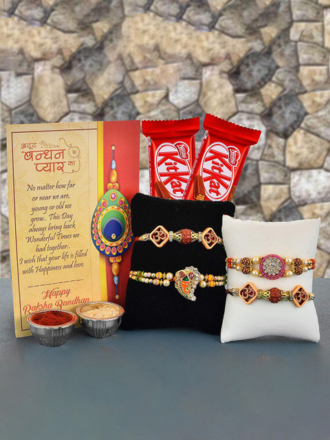 

CraftVatika Set of 4 Multicolour Rakhis Gift Combo, Multi