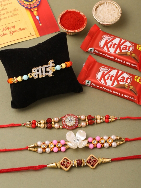 

CraftVatika Set of 4 Rakhi Gift Set With Chocolates, Multi