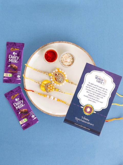 

CraftVatika Set of 3 Rakhi Set Gift Combo With Chocolates, Multi