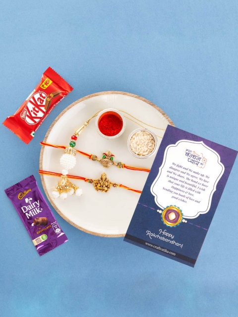 

CraftVatika Set Of 3 Rakhi Gift Combo With Chocolate, Red