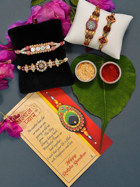 

CraftVatika Unisex Pack of 4 Rakhi Set Gift Combo With chocolate, Multi