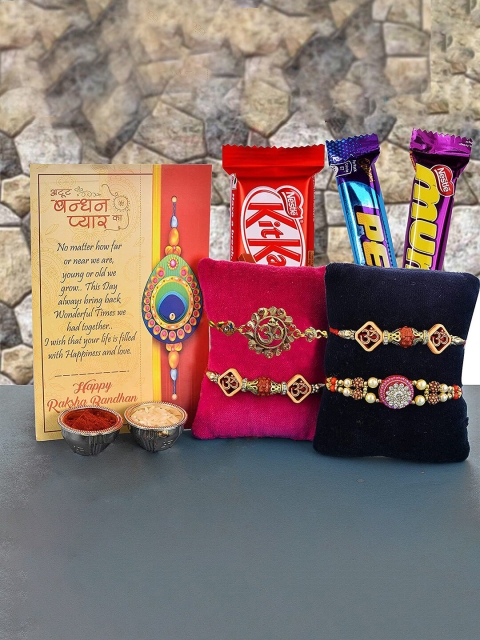 

CraftVatika Set of 4 Rakhi Gift Set Combo With Chocolate, Multi