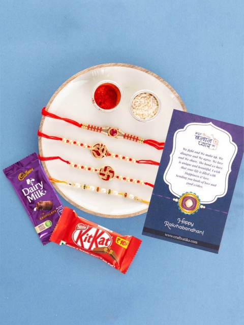 

CraftVatika Set of 4 Rakhi Gift Set With Chocolates, Multi