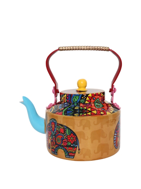 

All Things Sundar Camel Brown & Blue Ethnic Motifs Printed Aluminium Glossy Kettle