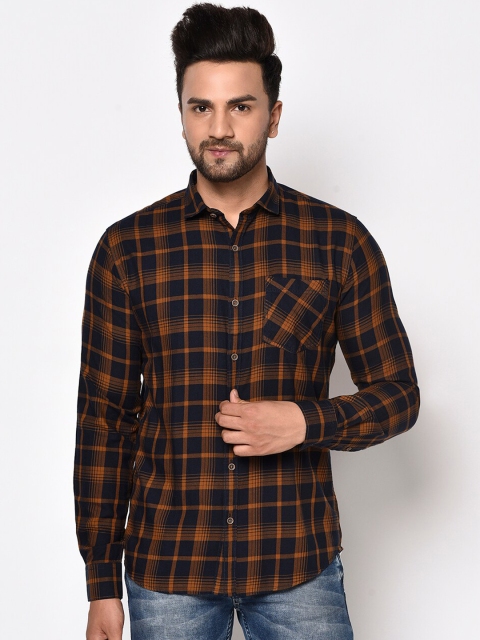 

METTLE Men Yellow & Blue Checked Casual Shirt