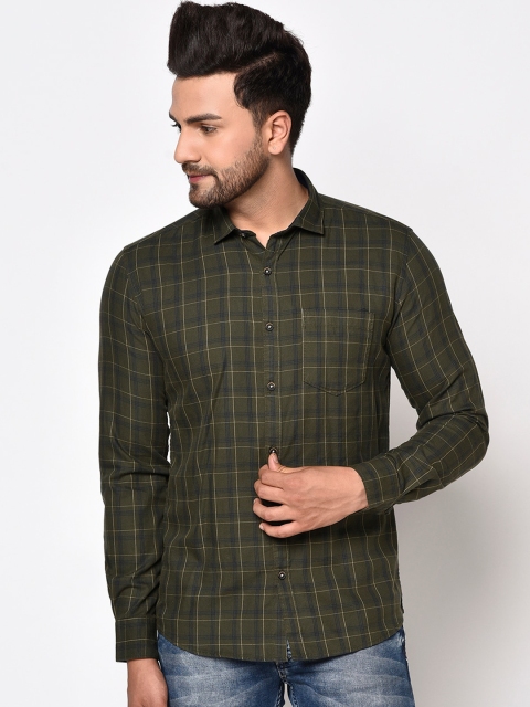 

METTLE Men Olive Green Checked Casual Shirt