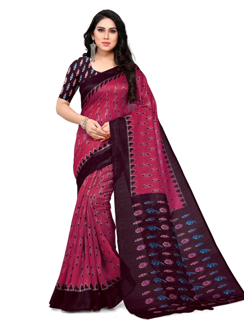 

KALINI Pink & Blue Art Silk Ikat Saree