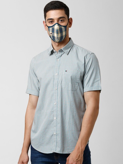 

Peter England Casuals Men Blue Slim Fit Printed Casual Shirt With Free Mask Set