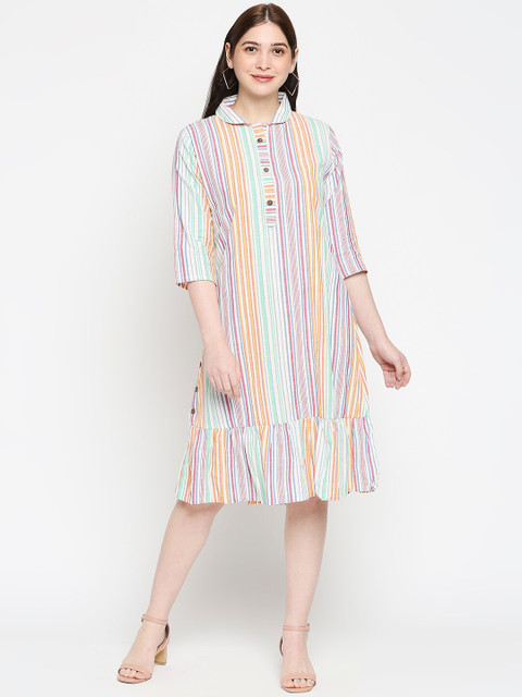 

Kuber Studio Women Multicoloured Striped A-Line Flounce Dress, Multi