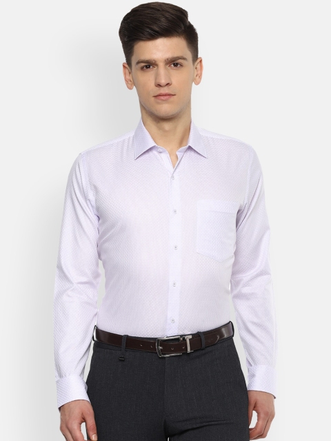 

Van Heusen Men White & Purple Slim Fit Grid Checks Checked Pure Cotton Formal Shirt