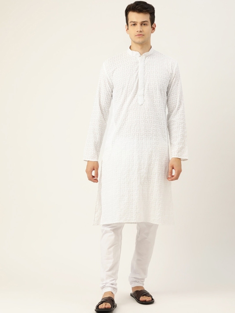 

RAJUBHAI HARGOVINDAS Men White Ethnic Motifs Embroidered Chikankari Kurta