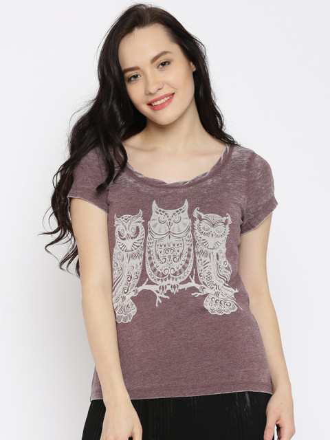 

Vero Moda Women Burgundy Printed T-shirt