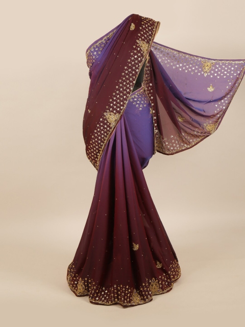 

Pothys Purple & Maroon Beads & Stones Embellished Saree