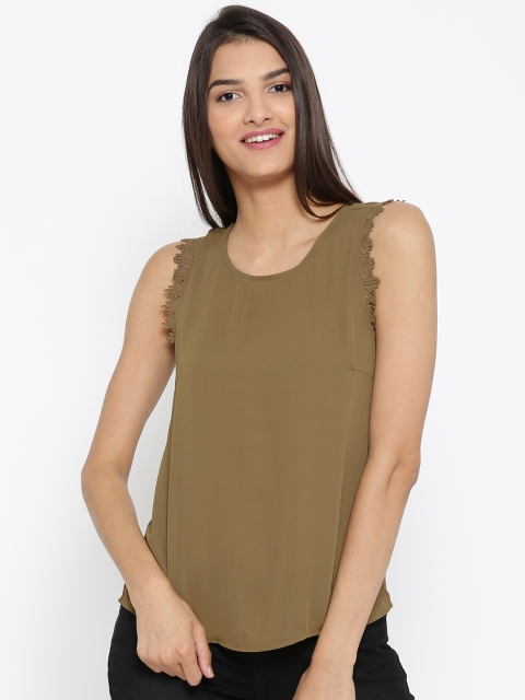 

Vero Moda Olive Green Lace Detail Top