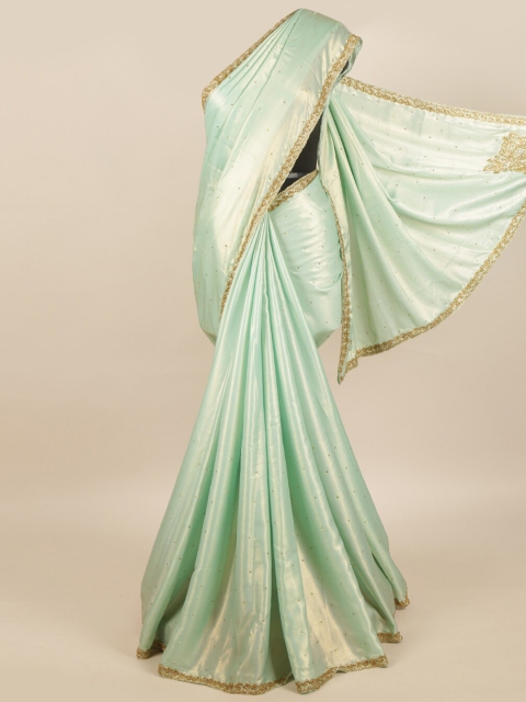 

Pothys Green & Gold-Toned Embellished Pure Georgette Saree