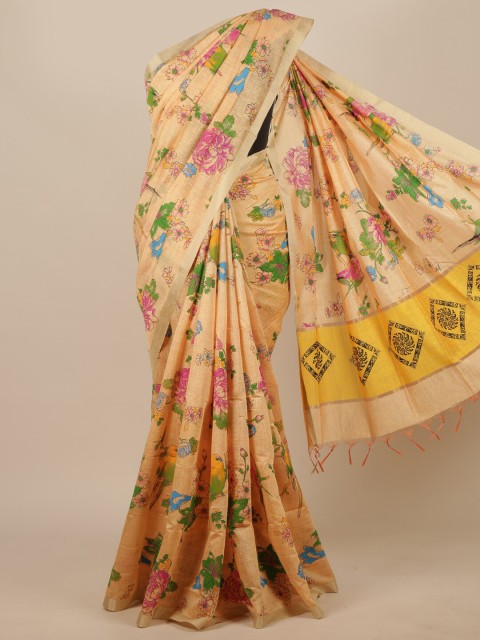 

Pothys Peach-Coloured & Pink Floral Printed Saree