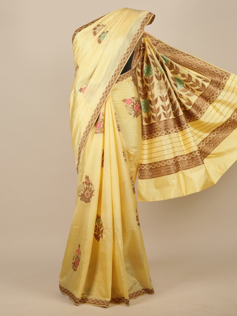 

Pothys Yellow & Brown Ethnic Motifs Jute Silk Saree