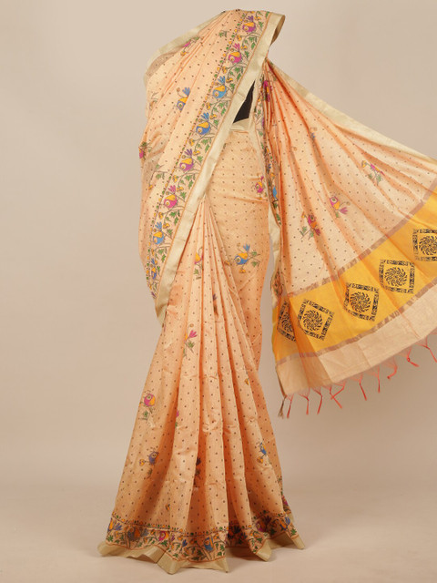 

Pothys Peach-Coloured & Yellow Ethnic Motifs Printed Saree