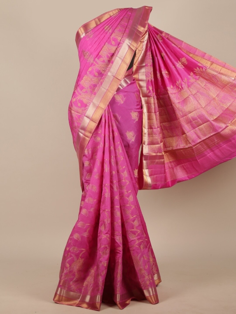

Pothys Pink & Gold-Toned Floral Jute Silk Saree