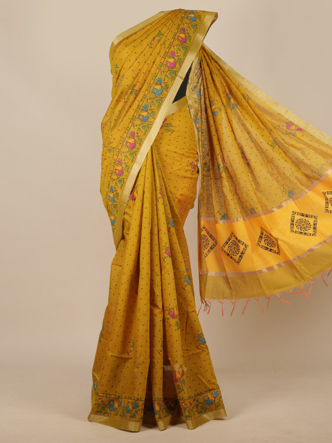 

Pothys Mustard & Green Ethnic Motifs Printed Saree