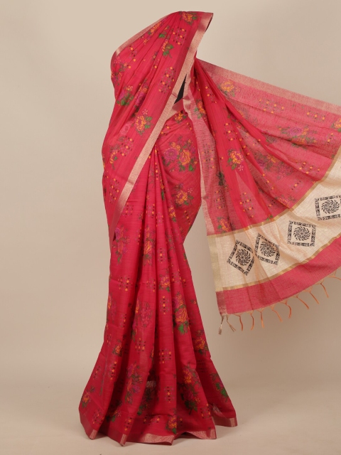 

Pothys Pink & Beige Floral Printed Saree